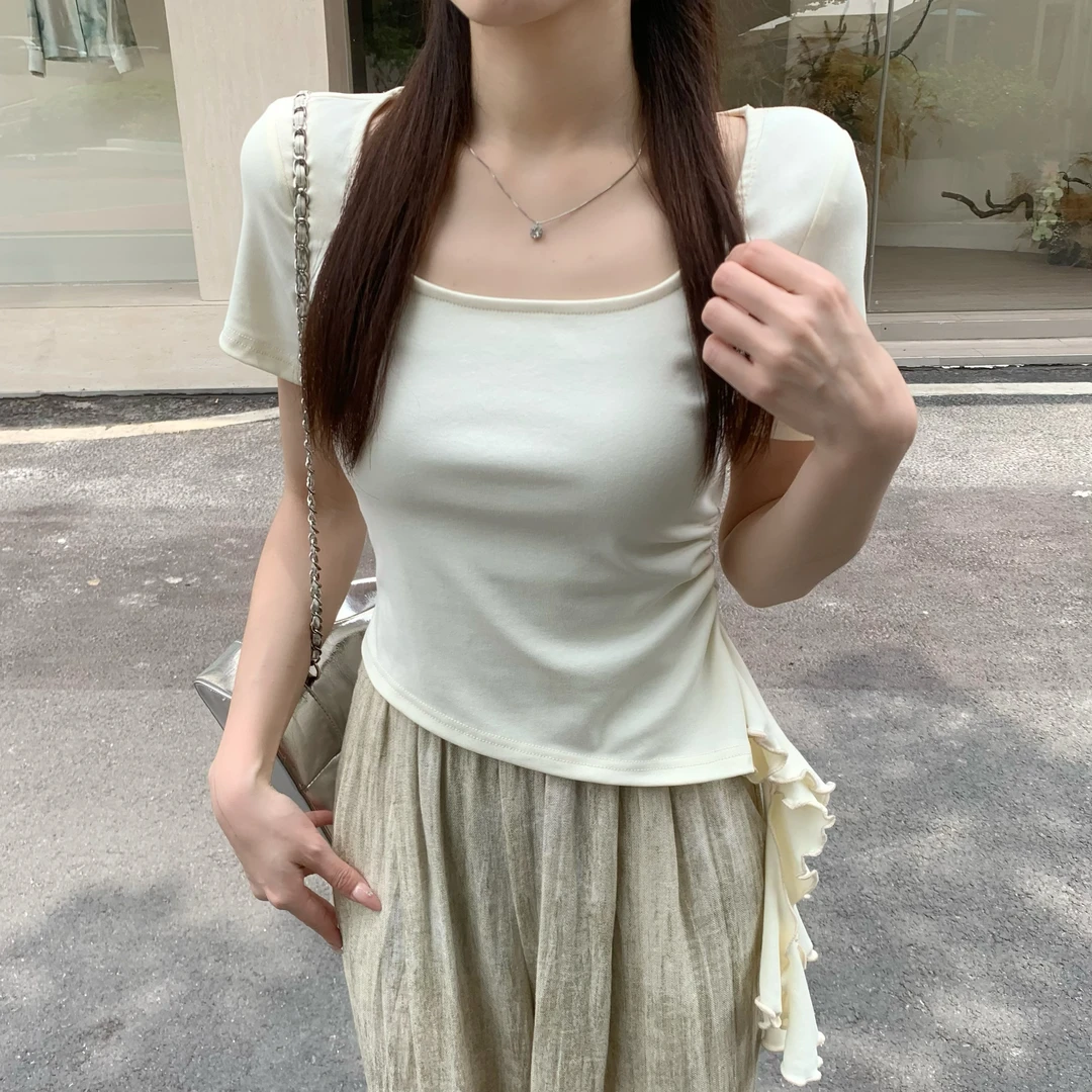 夏季新款 时尚设计高级感显瘦修身短款百搭上衣DM8659