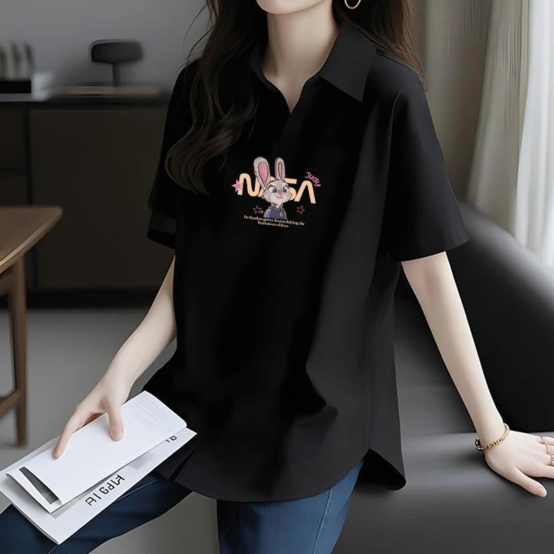 POLO衫女大码胖mm短袖显瘦遮肉时尚夏季宽松遮肚子翻领t恤上衣服