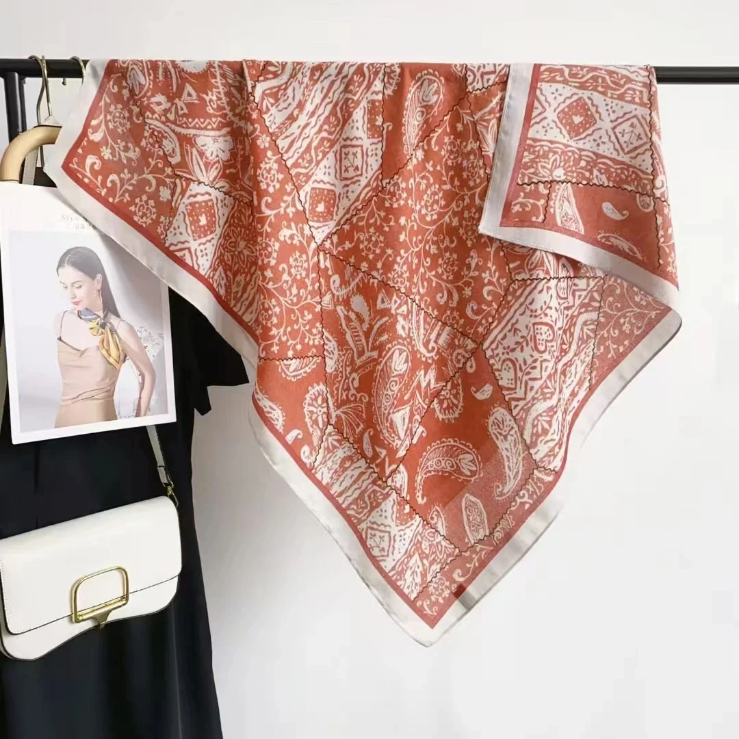 春夏新款棉方巾90披肩优雅百搭休闲高级配色方巾