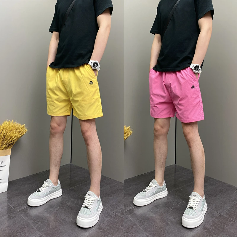 潮流时尚2025夏季新款情侣款糖果色轻薄休闲短裤男纯色直筒沙滩裤
