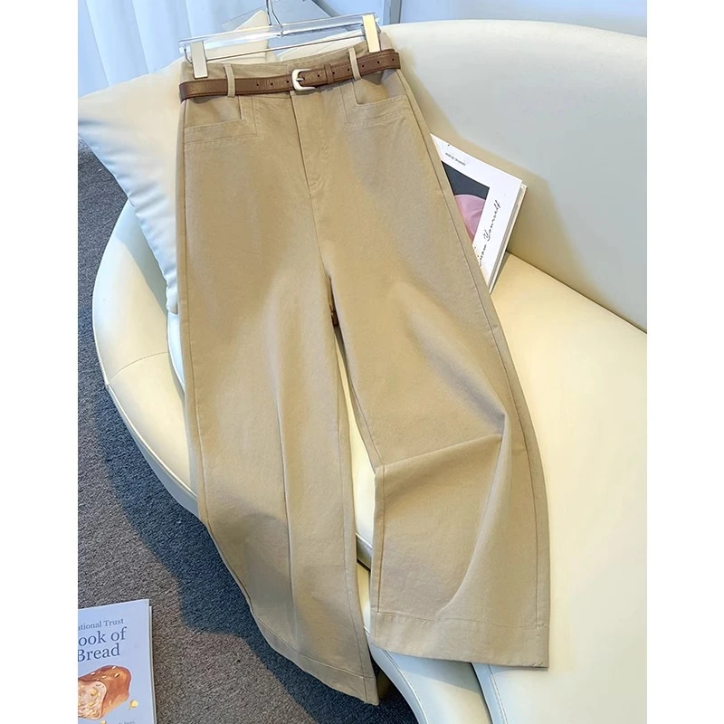 卡其色阔腿裤女春秋季2025新款潮流时尚高腰显瘦小个子西装直筒裤