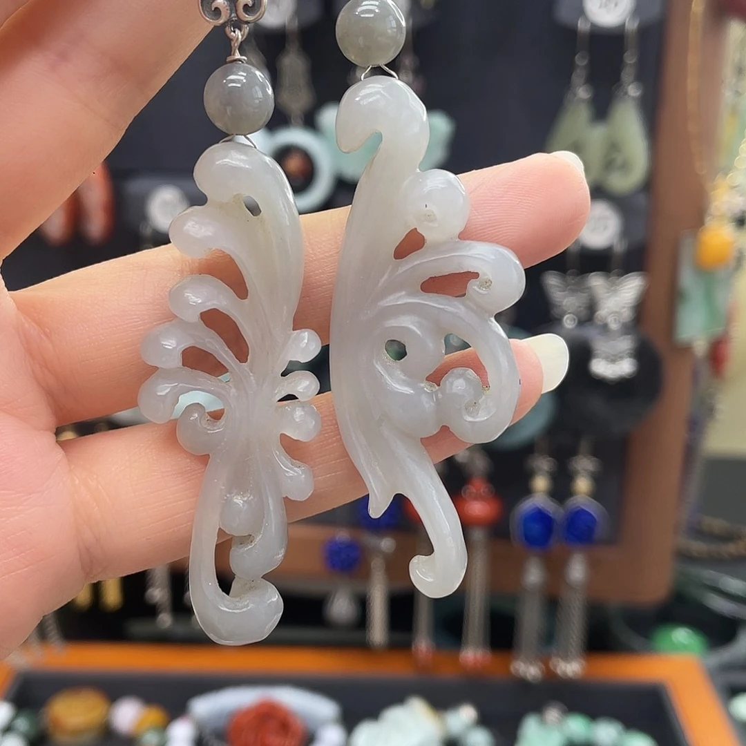 和田玉耳饰银S925镶嵌琳*478ghjjhu