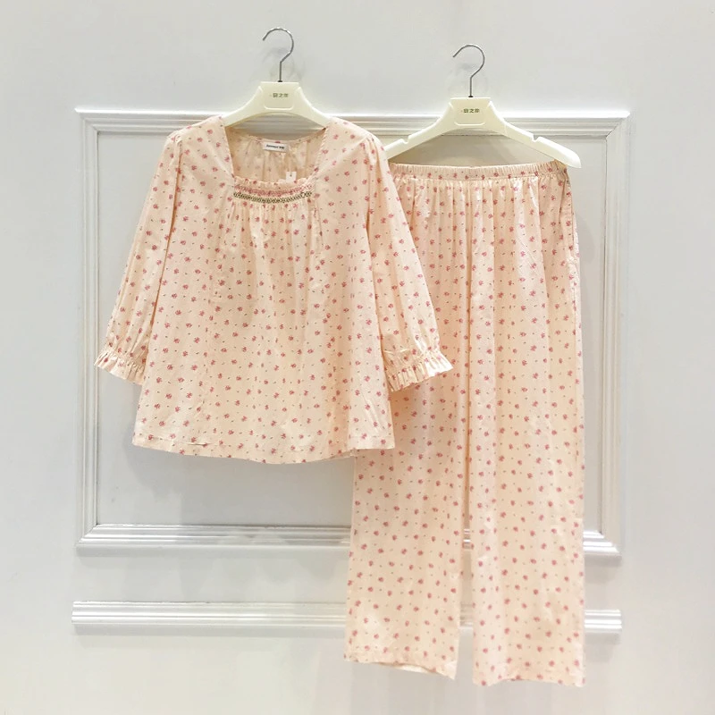 精雅家居服女春夏季2025年新款甜美小碎花少女薄款梭织纯棉布睡衣