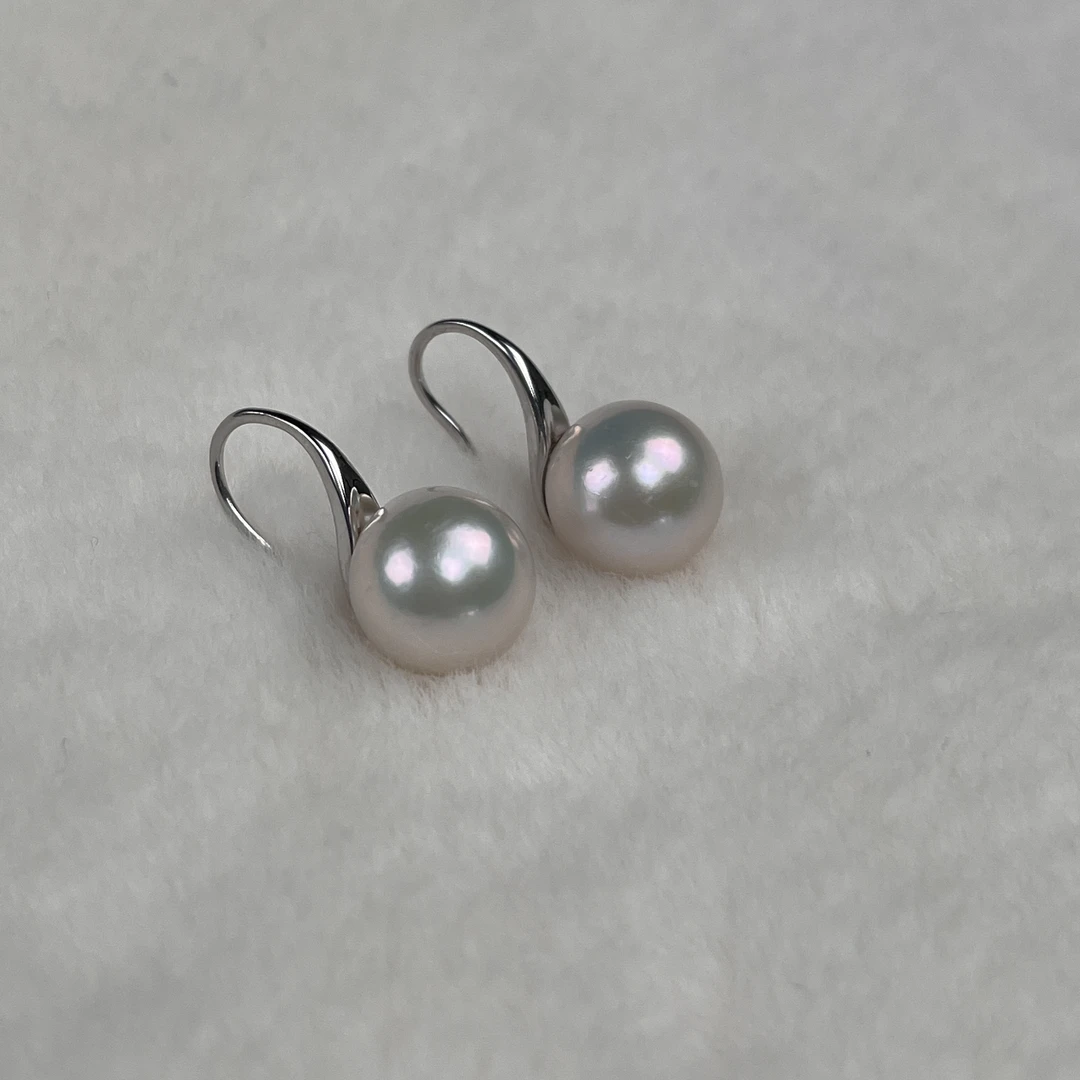 白片·高跟鞋耳钩淡水珍珠正圆极光11-12mm耳环百搭通勤约会气质