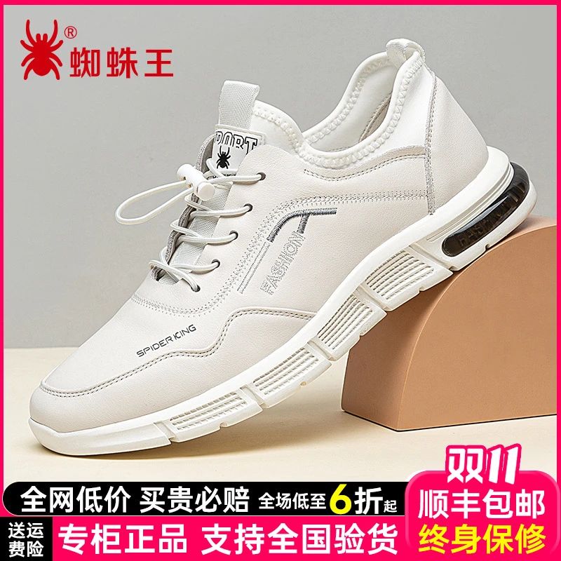 蜘蛛王男鞋2025新款休闲皮鞋男真皮软底百搭潮流牛皮小白鞋02965