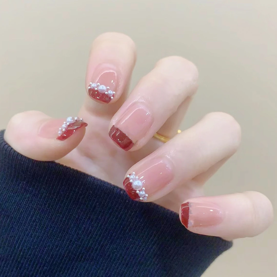 【短方】小红帽 穿戴甲显白美甲贴片可拆卸24片新年法式车厘子红