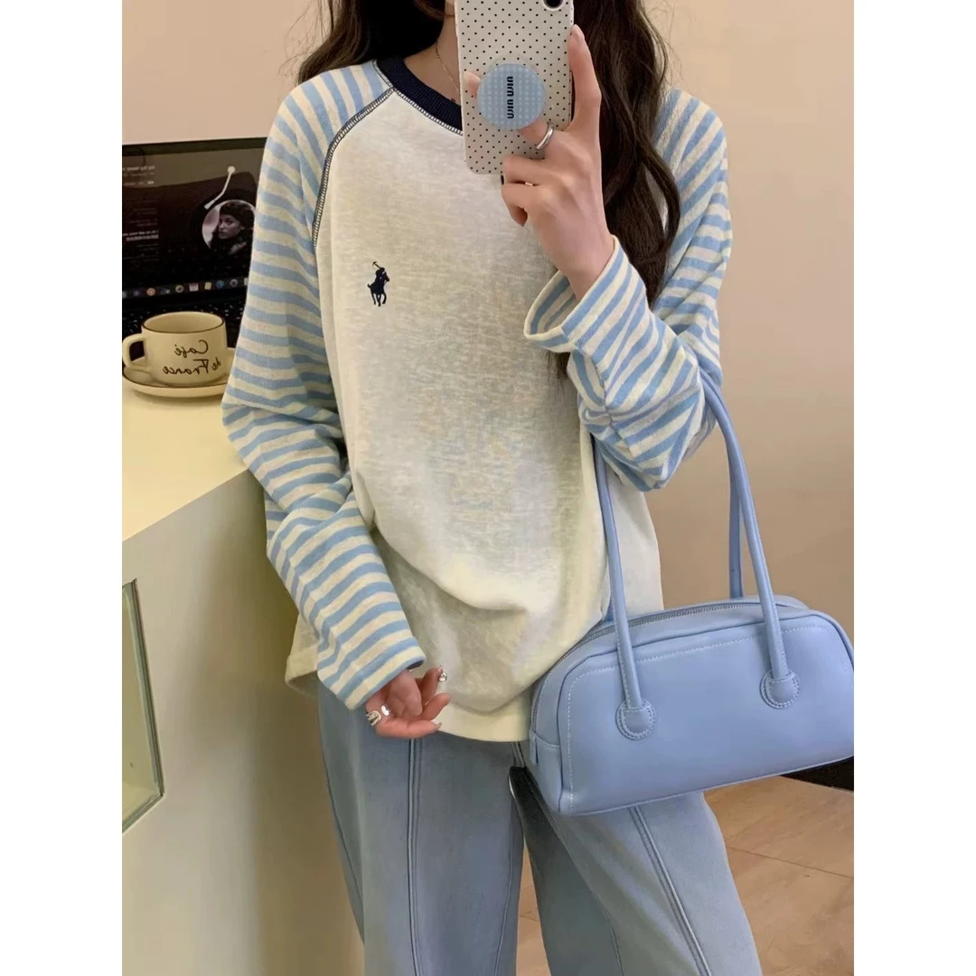 福利款·冰凉感「衣」男女同款插肩袖设计时尚撞色宽松条纹25022