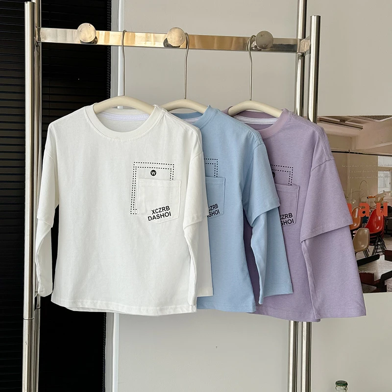 男童t恤儿童春季假两件卫衣宝宝抑菌打底衣小童春款长袖T恤休闲衣