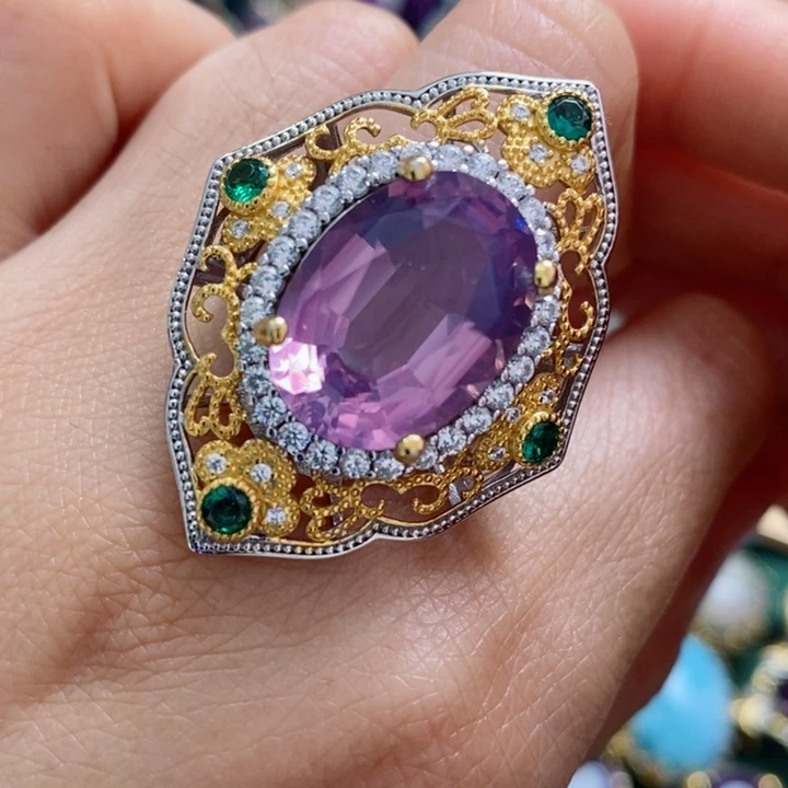 水晶戒指银S925镶嵌天然水晶戒指