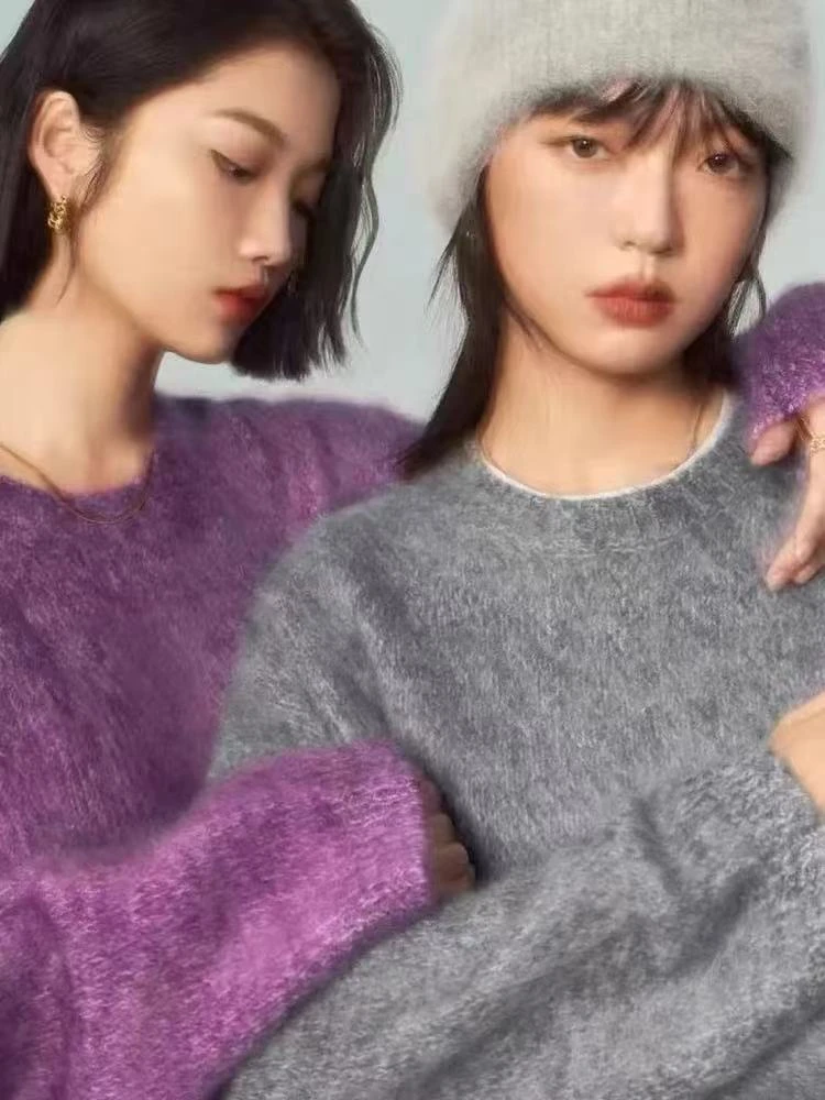 山羊绒拉绒 紫色开衫