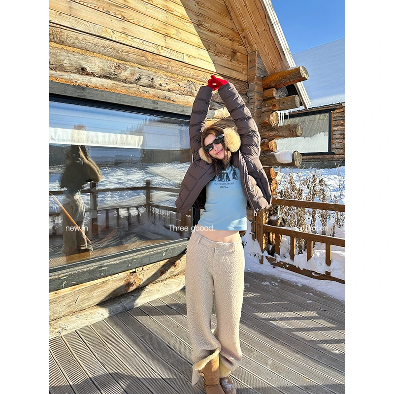 THREE GOOOD/三吉 软fufu的暖调 圈圈感羊毛暖暖长裤Y725K20242