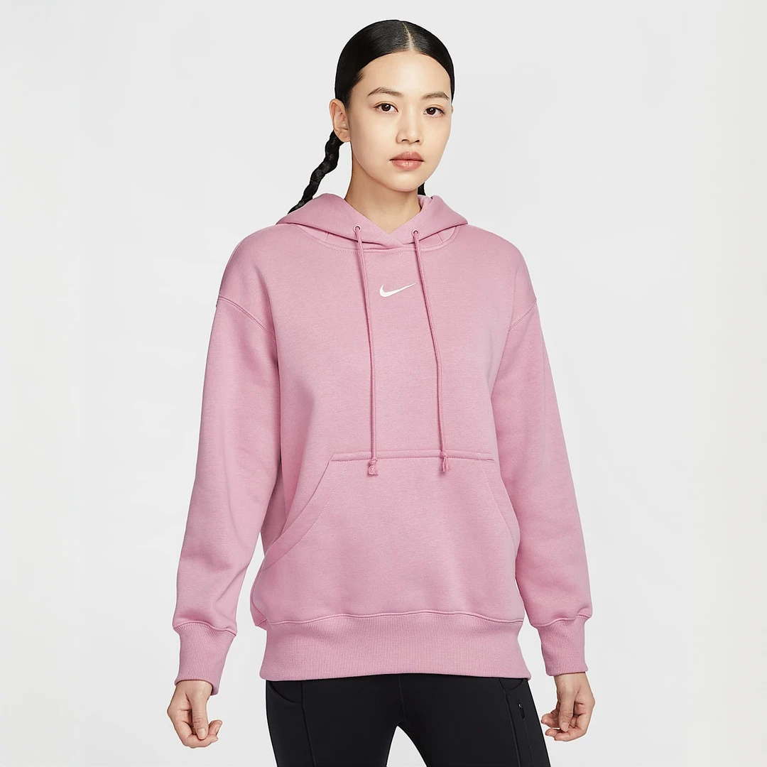 NIKE/耐克女子长袖宽松加绒粉色套头连帽衫卫衣DQ5861699