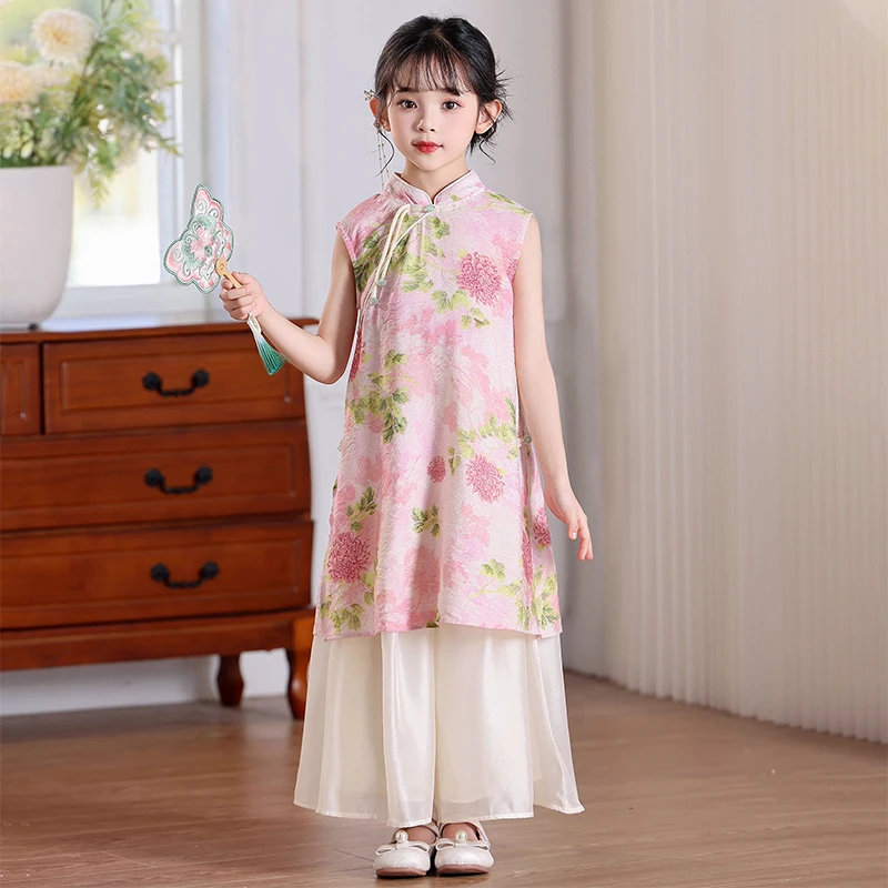 A2786汉服女童2025新款夏季儿童中国风旗袍女孩日常新中式套装