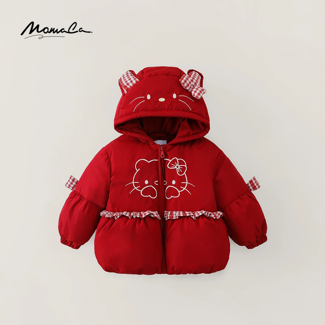 MOMOCO冬季女童90鸭绒可爱年款甜美猫咪羽绒外套77830102016