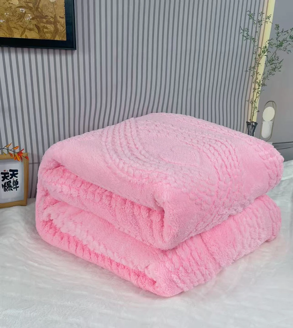 【秋冬新款】粉色爱心塔芙蓉提花200x230加厚毛毯速热款盖被多功能.