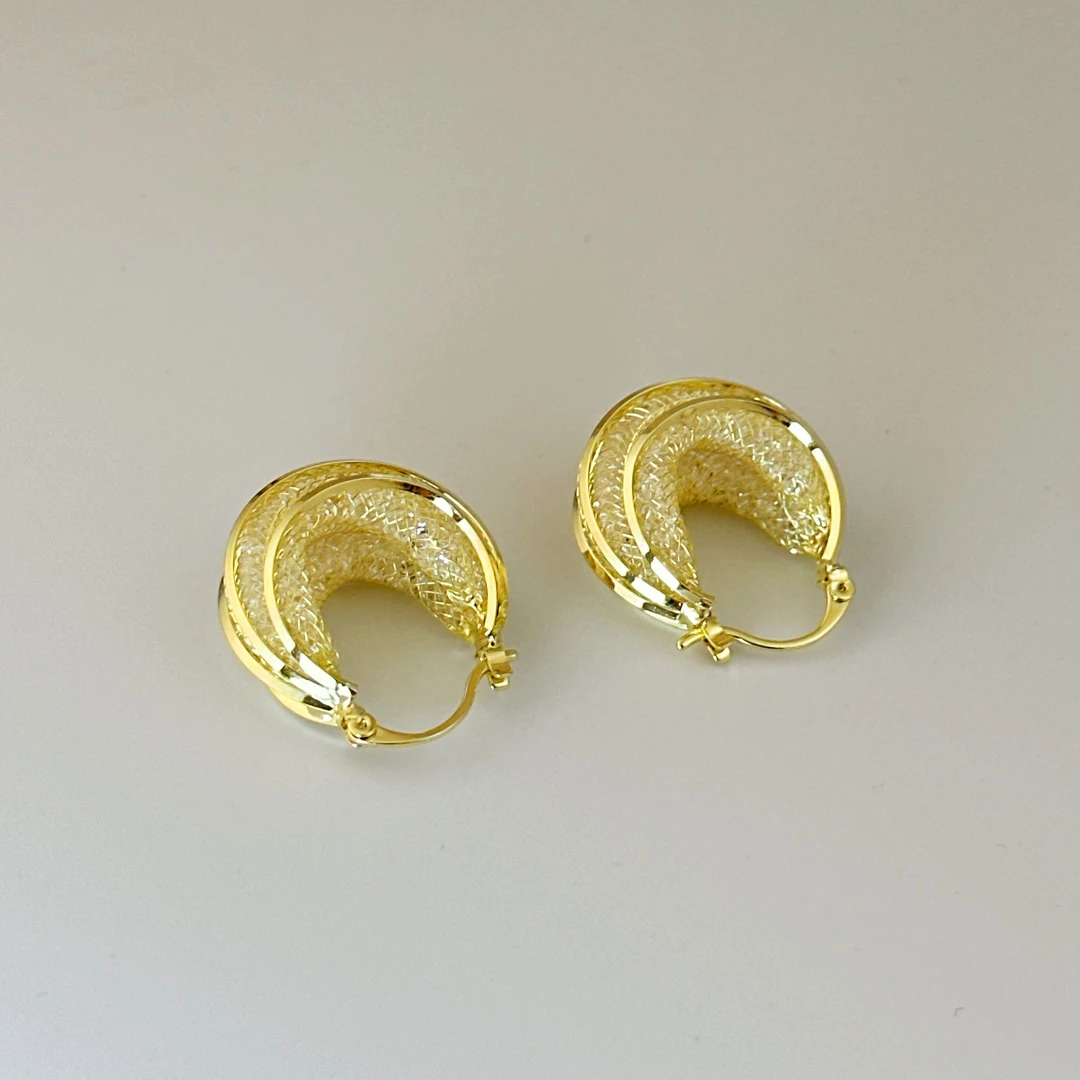 铜合金合成锆石耳饰 「环环相扣」高级感网红气质时尚轻奢百搭耳环