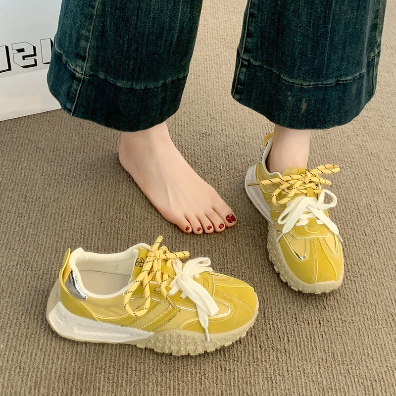 厚底黄色德训鞋女2025新款夏季女鞋子网红百搭阿甘鞋休闲运动板鞋