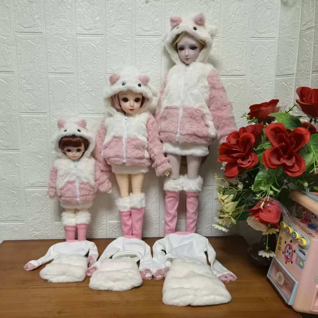 毛绒冬季玩具娃娃加绒加厚款外套宝宝披风配套筒袜整套（仅衣服）