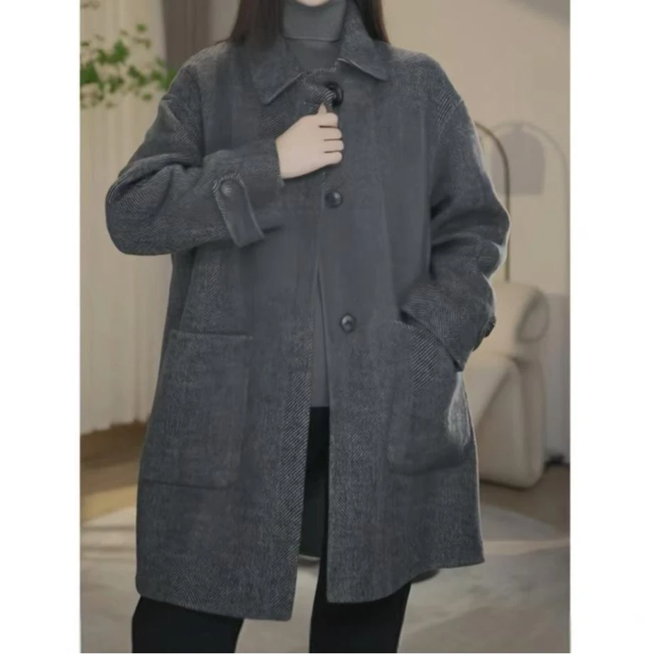 1【GX223】2025开春新款人字纹双面羊毛大衣女