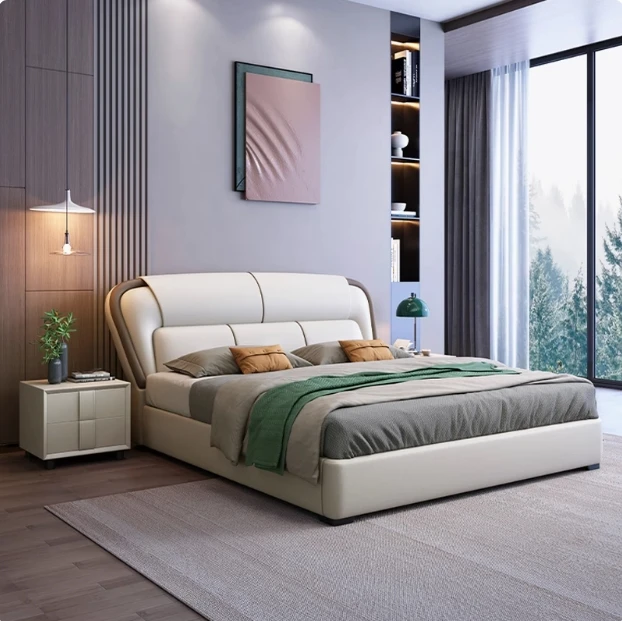 主卧大床皮床现代简约主卧高端大气1米8双人床1米5实木床婚床203