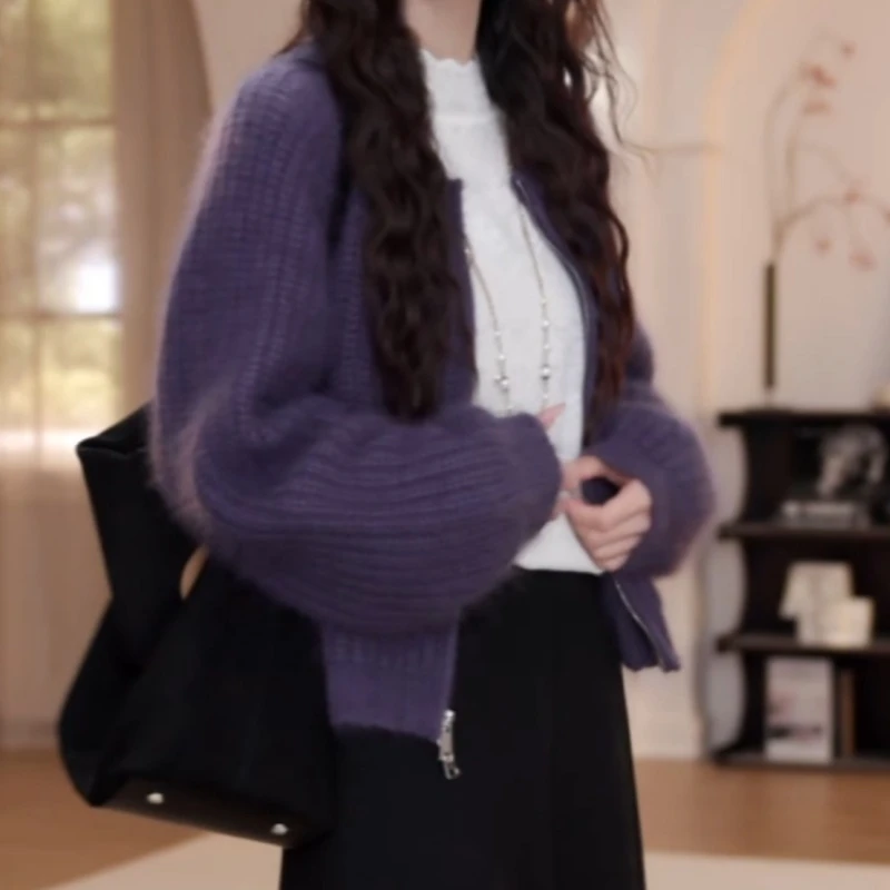2025新款秋冬纯色针织毛衣拉链开衫长袖LK2507007