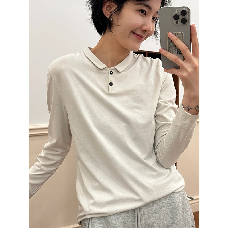 LANGQING 米色修身polo衫气质显瘦时尚休闲上衣44012#