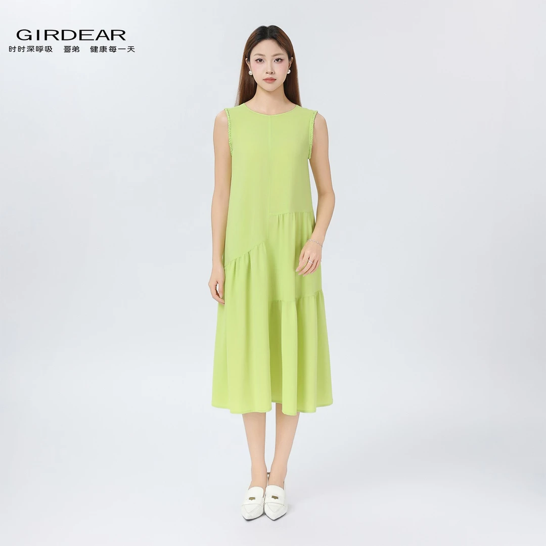 GIRDEAR/哥弟新款法式连衣裙优雅气质无袖设计感轻奢中长裙150012