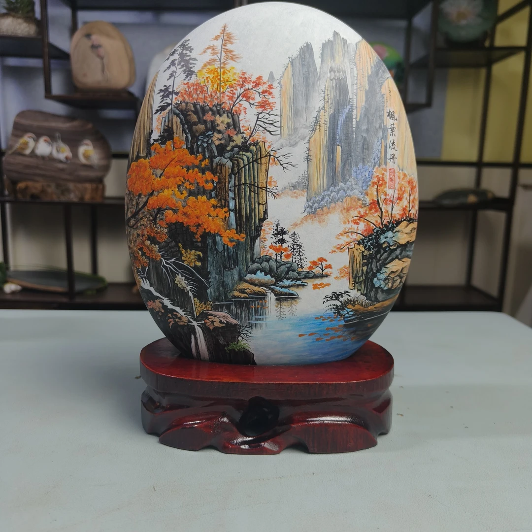 石头小哥手绘成品枫叶流丹一物一拍创意工艺品摆设手工中式