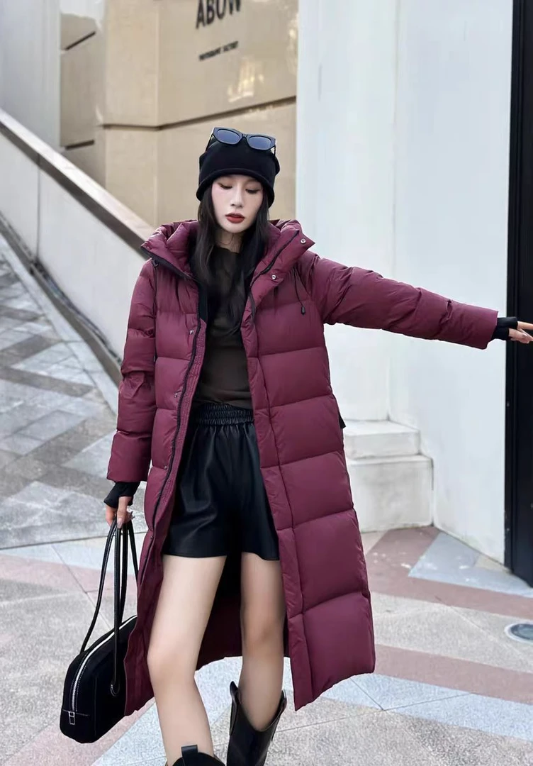 黑金羽绒服女2025年冬季新款加长款加厚羽绒服情侣款保暖外套8866