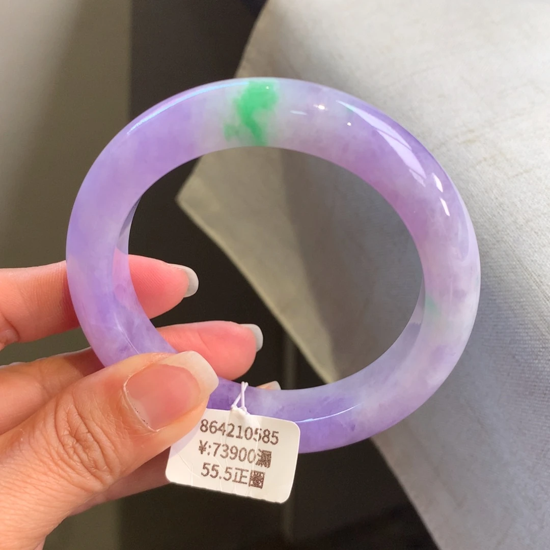 翡翠手镯未镶嵌妖紫春彩厚妆正圈翡翠手镯55.5圈