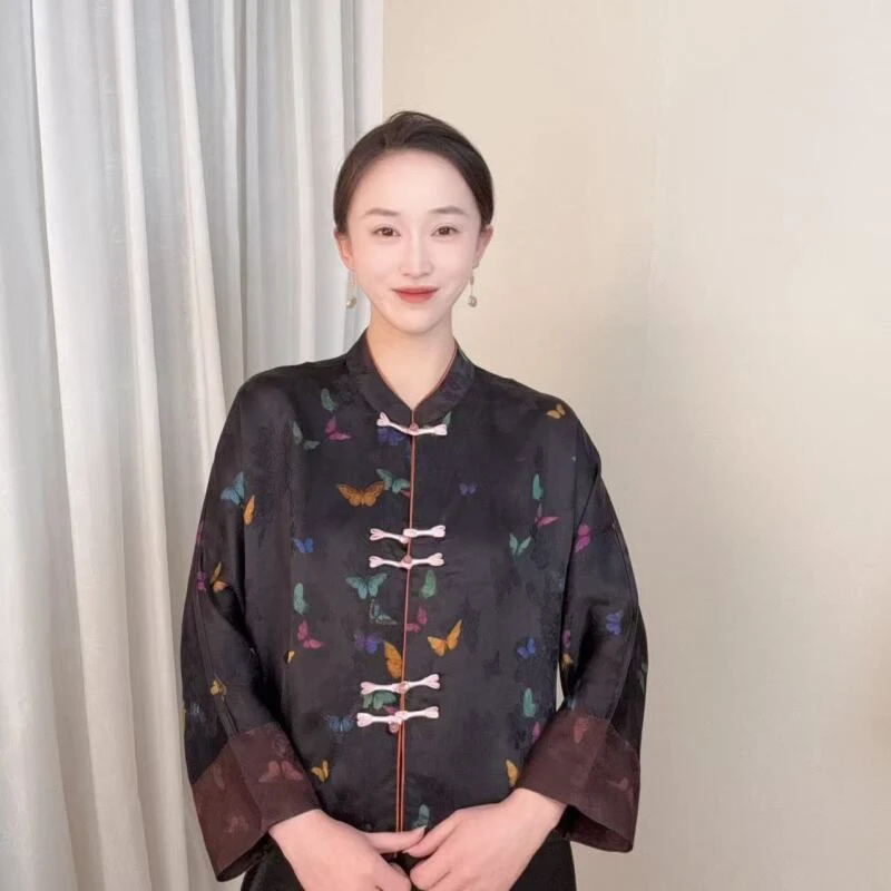 【彩蝶】2025新款新中式国风提花小衫HT71