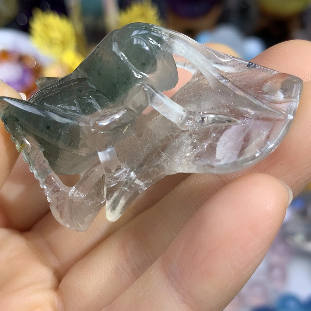水晶未镶嵌珠宝半成品绿幽灵雕刻件
