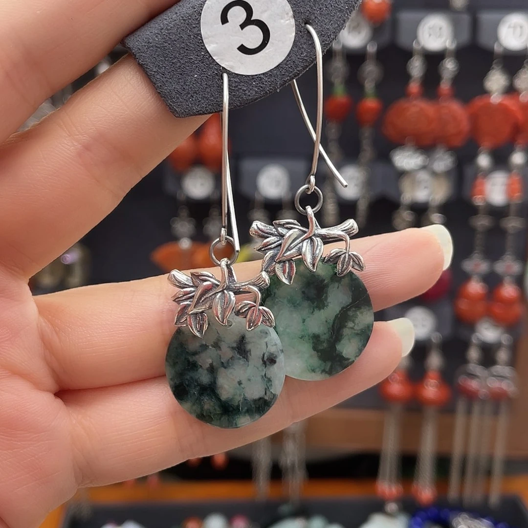 翡翠耳饰银S925镶嵌阿*张208guojjjhh