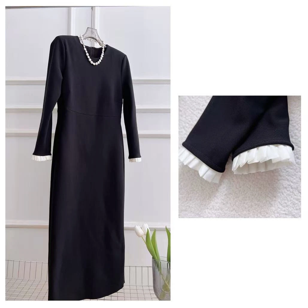 MEIPEI既显瘦舒服又优雅！设计感拼接花边小黑裙25102588/25102577