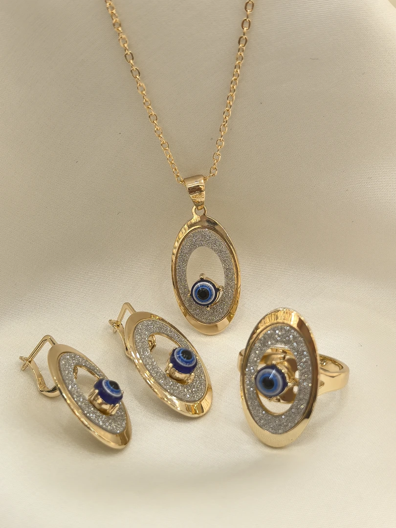 钛钢项链 椭圆形眼睛款首饰套装