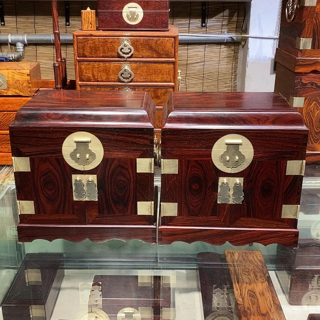 微凹黄檀（南美大红酸枝）独板官箱一对25/18.5/25