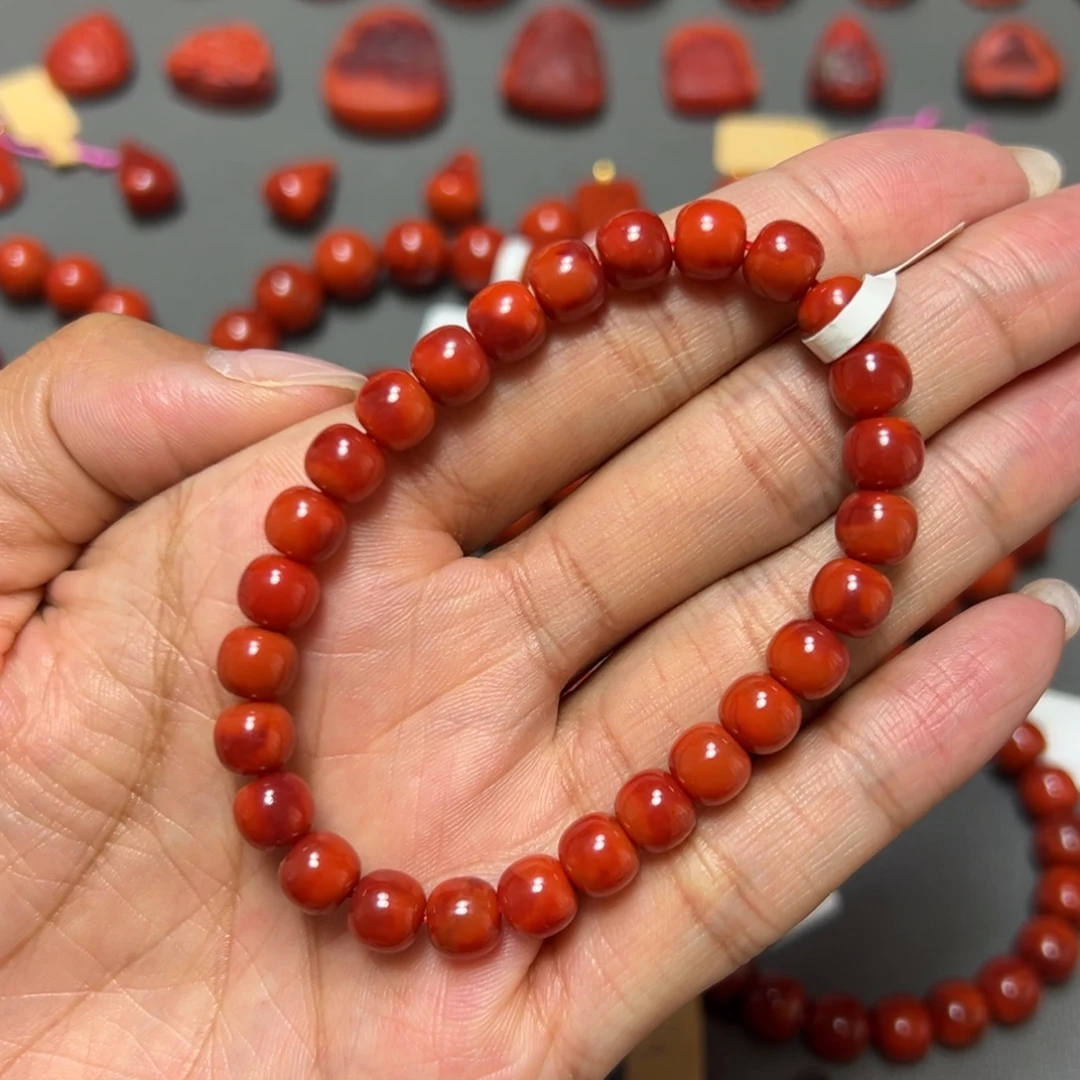 南红玛瑙未镶嵌手串 玫红双色 约7.3mm 性价比