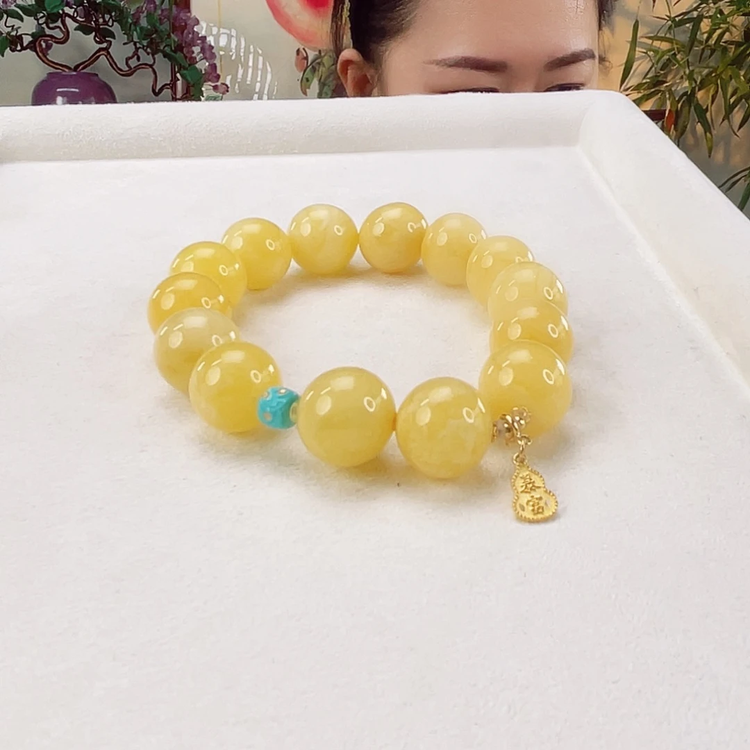 蜜蜡手链18K金镶嵌蜜蜡14.6