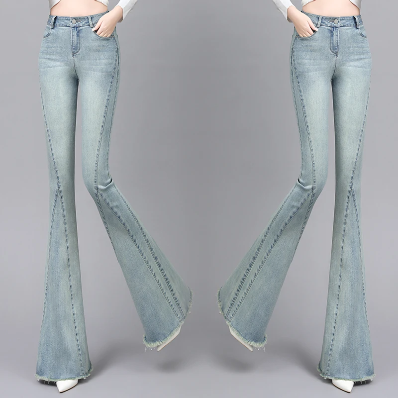 高腰浅色牛仔裤女2025修身秋冬显瘦百搭微弹力喇叭裤洋气微喇叭裤