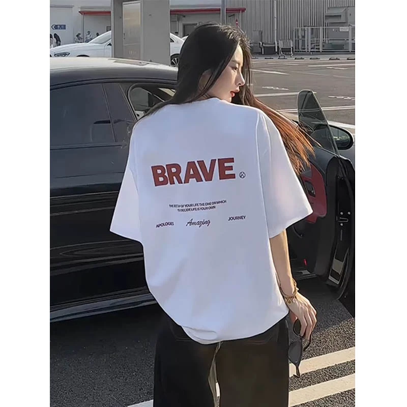 美式潮牌重磅短袖男生夏季oversize港风t恤潮流字母嘻哈五分半袖