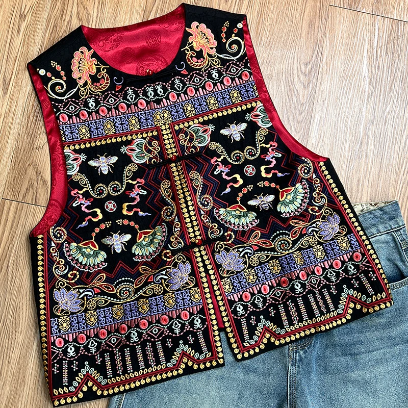 新中式国风唐装日常百搭2025秋季新款禅意复古刺绣盘扣马甲女马夹