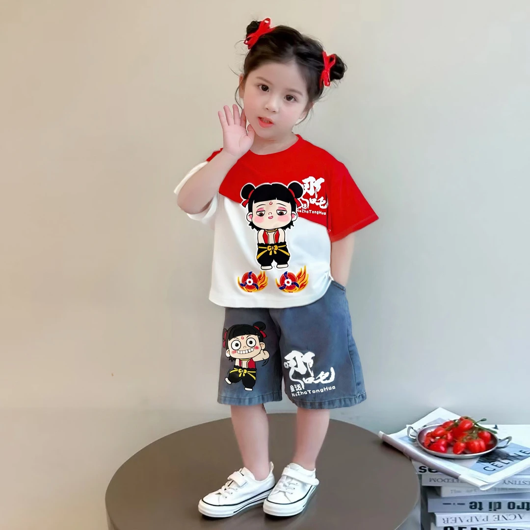 女童哪吒衣服夏装套装2025新款儿童夏天薄款短袖两件套潮女孩潮酷