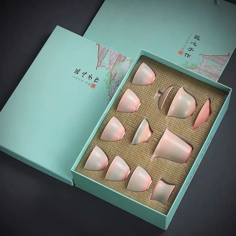 A 51粉渐变绿轻奢创意清新功夫茶具礼盒装