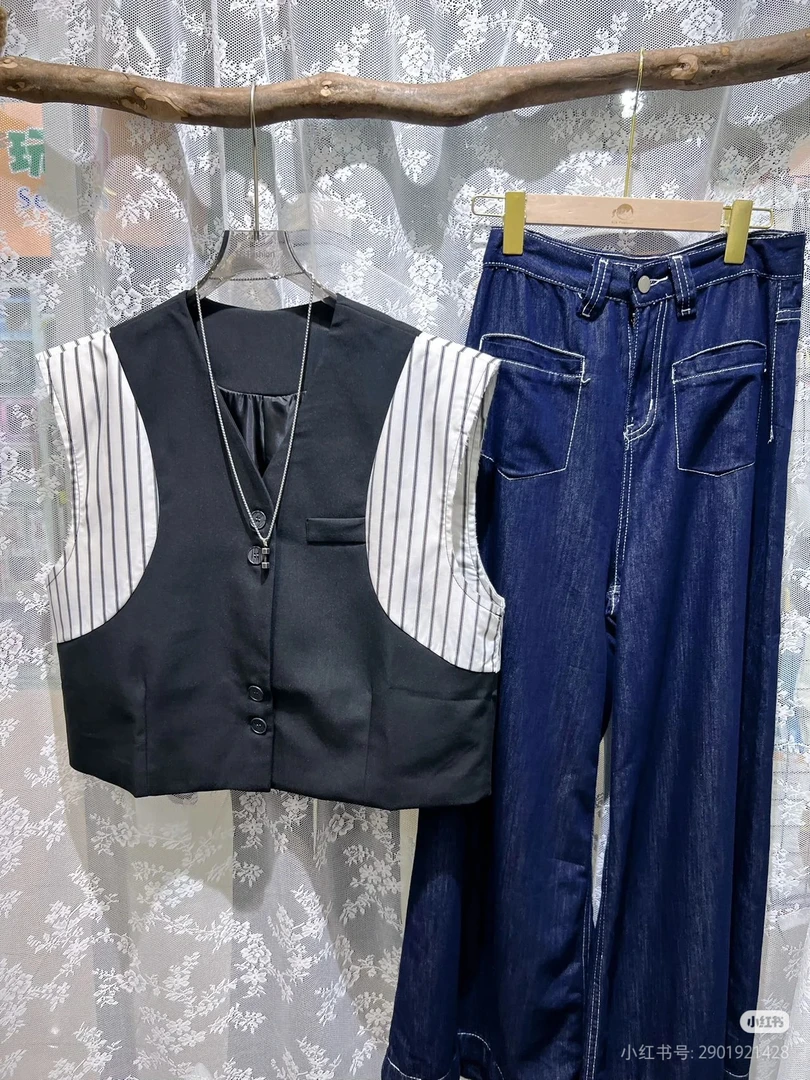 常规条纹V领马夹9285