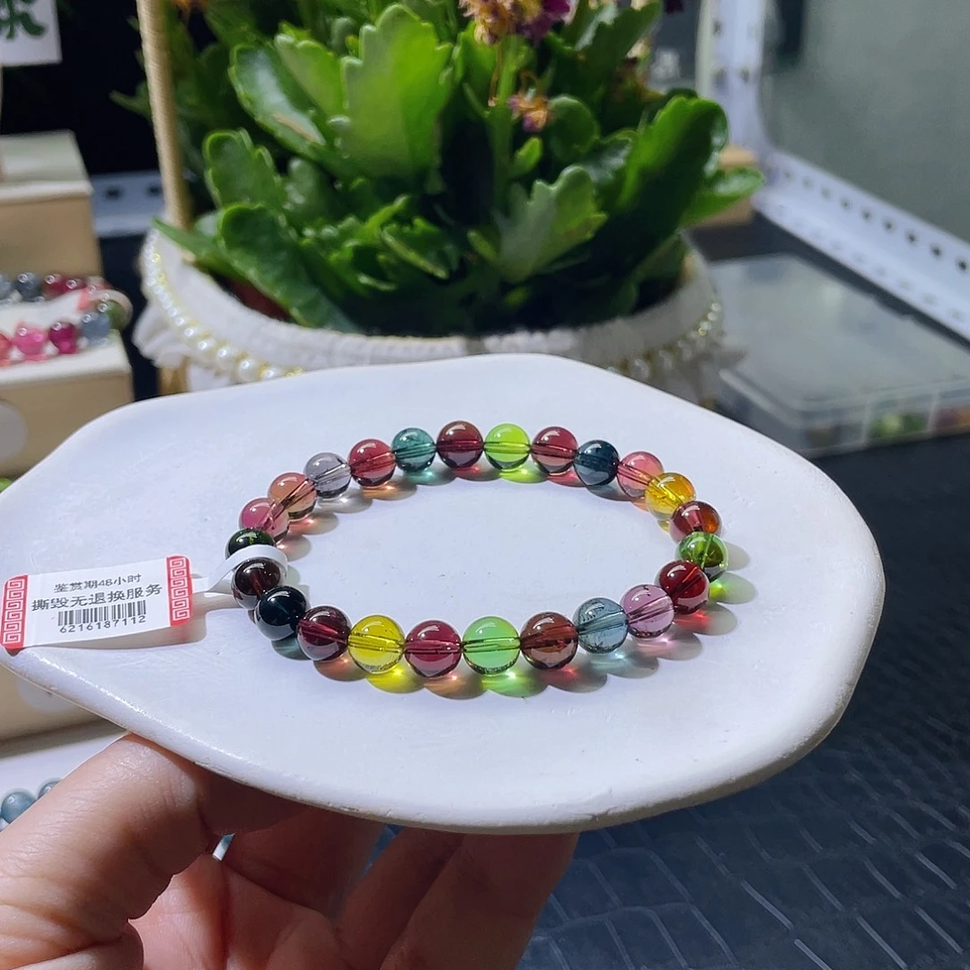 碧玺未镶嵌手链精品老油料全净体7.7左右