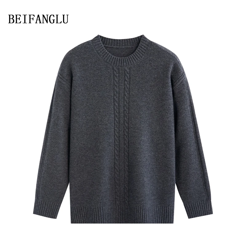 北方鹿 2025新年毛衣绵羊毛男士绞花圆领百搭套头针织羊毛衫2752