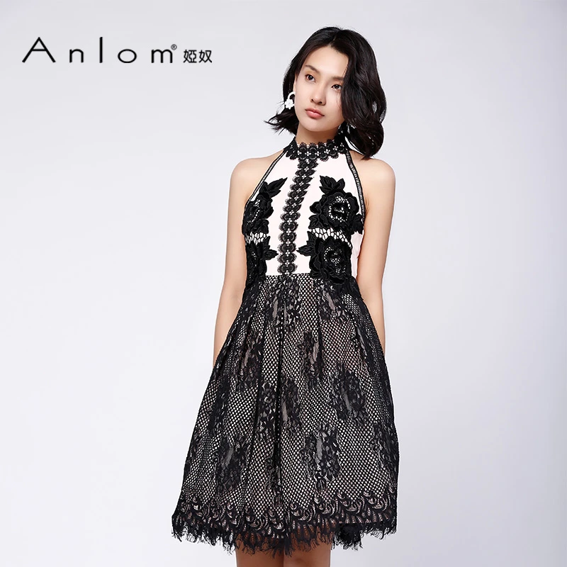 Anlom/娅奴连衣裙显瘦中长款复古宽松a型无袖蕾丝连衣裙女春夏