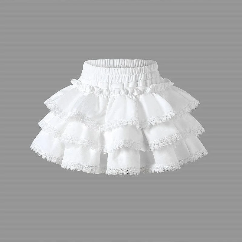 女童半身裙夏季蛋糕裙白色花边蓬蓬裙夏季大童韩版宝宝安全裤短裙