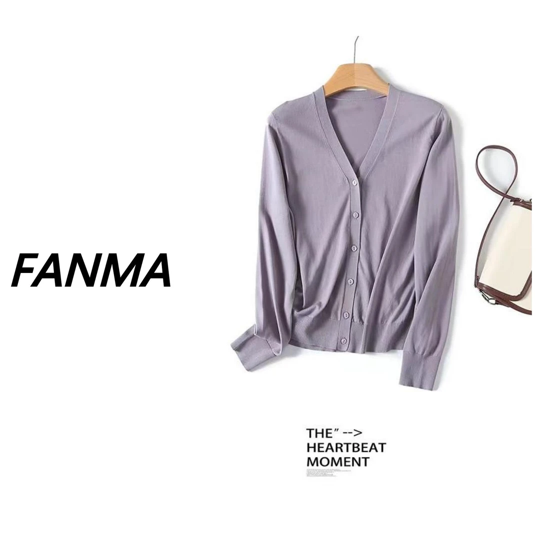 #天丝开衫# 含桑蚕丝V领针织开衫 秋款女士休闲打底衫 F200-BN158