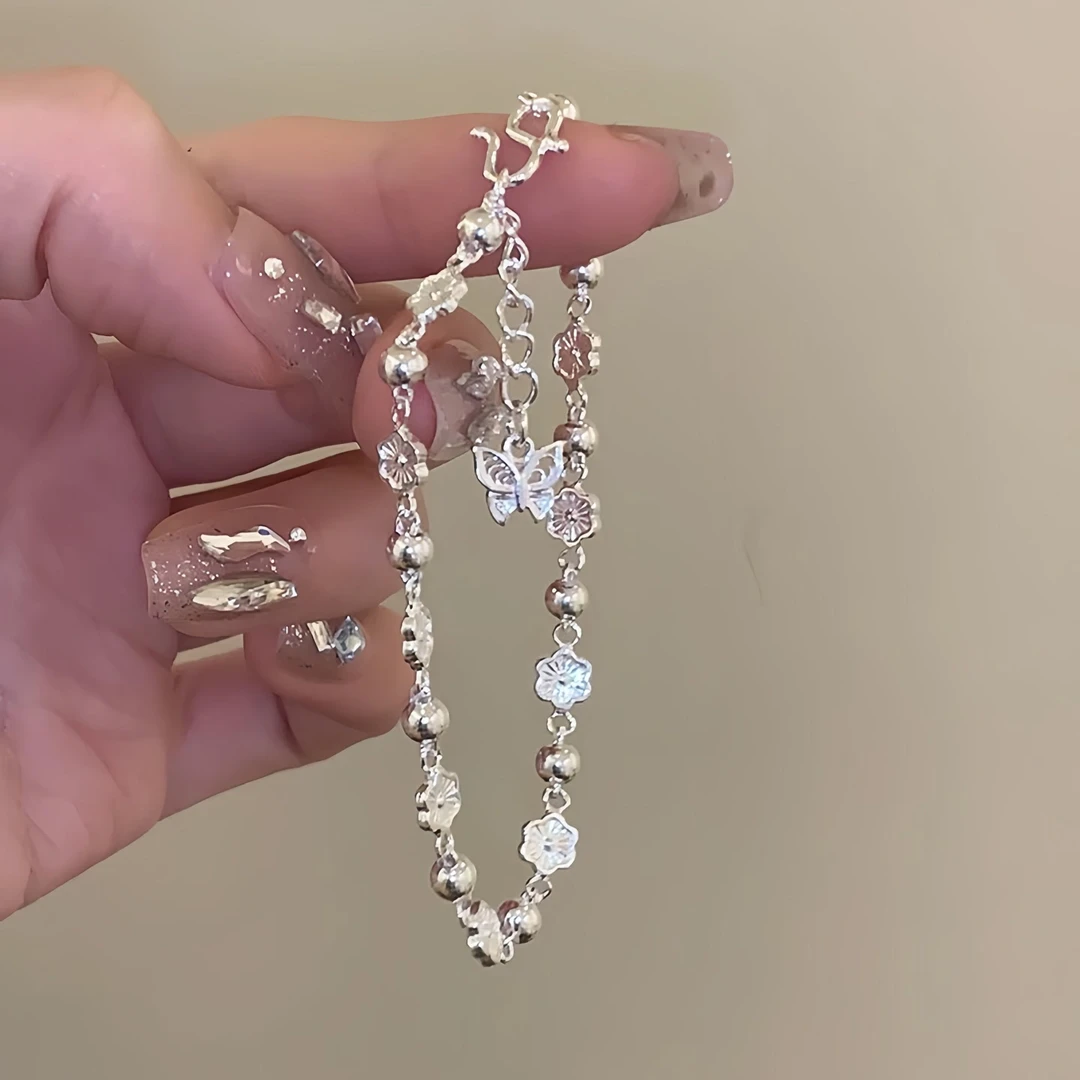 合金手链 普通金属小桃灼灼简约蝴蝶花朵手链女款ins轻奢手链新款